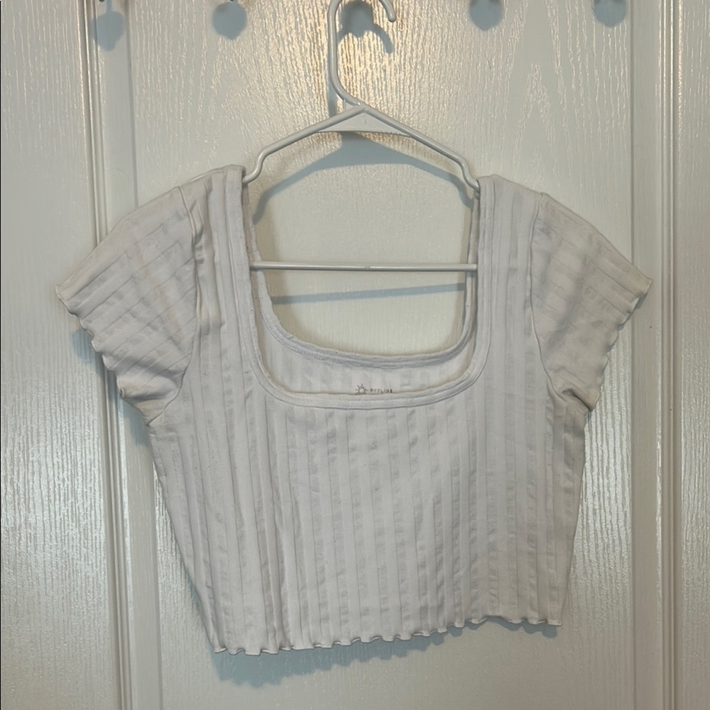 White Cap Sleeve Ribbed Blouse
